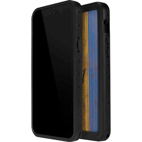 Barbados Flag Dark Wood iPhone 14 Pro Max Waterproof Case